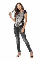 WD477 Women Straight jeans with trendy decorative stitching