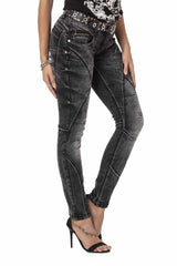 WD477 vrouwen rechte jeans met trendy decoratieve stiksels