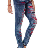WD478 women Slim-Fit jeans with colored cut-outs