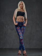 WD478 Dames Slim-Fit Jeans met gekleurde Cut-Outs