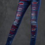WD478 women Slim-Fit jeans with colored cut-outs