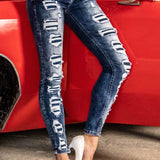 WD479 Damen Slim-Fit-Jeans mit coolen Destroyed-Elementen