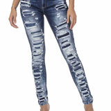 WD479 Damen Slim-Fit-Jeans mit coolen Destroyed-Elementen