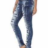 WD479 Damen Slim-Fit-Jeans mit coolen Destroyed-Elementen
