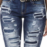 WD479 Damen Slim-Fit-Jeans mit coolen Destroyed-Elementen