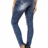WD479 Damen Slim-Fit-Jeans mit coolen Destroyed-Elementen