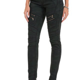 WD501 Damen Jeans Slim-fit mit Ziernähten Zippern und Markenlogo