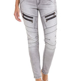 WD501 Damen Jeans Slim-fit mit Ziernähten Zippern und Markenlogo