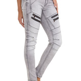 WD501 Damen Jeans Slim-fit mit Ziernähten Zippern und Markenlogo