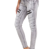 WD501 Damen Jeans Slim-fit mit Ziernähten Zippern und Markenlogo