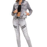 WD501 Damen Jeans Slim-fit mit Ziernähten Zippern und Markenlogo