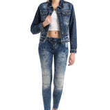 WD502 Slim-Fit Dames Jeans met Sierstiksels in Straight Fit
