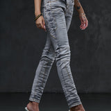 WD502 Slim-Fit Dames Jeans met Sierstiksels in Straight Fit
