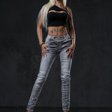 WD502 Slim-Fit Dames Jeans met Sierstiksels in Straight Fit