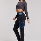WD521 Women's Jeans Cargo Pockets with Applied for Skinny Jeans