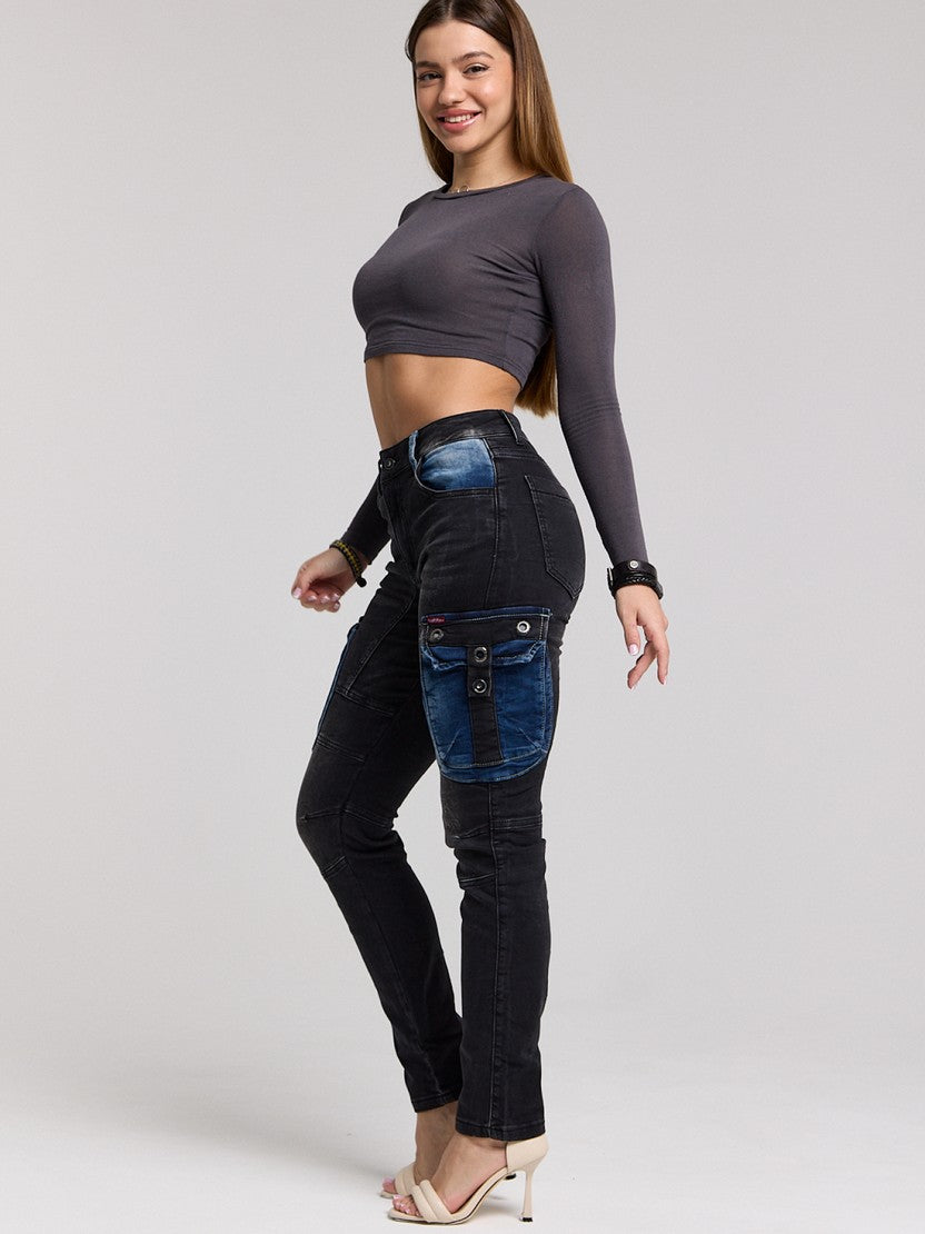 WD521 Jeans Cargo para Mujer