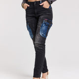WD521 Women's Jeans Cargo Pockets with Applied for Skinny Jeans