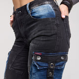 WD521 Women's Jeans Cargo Pockets with Applied for Skinny Jeans