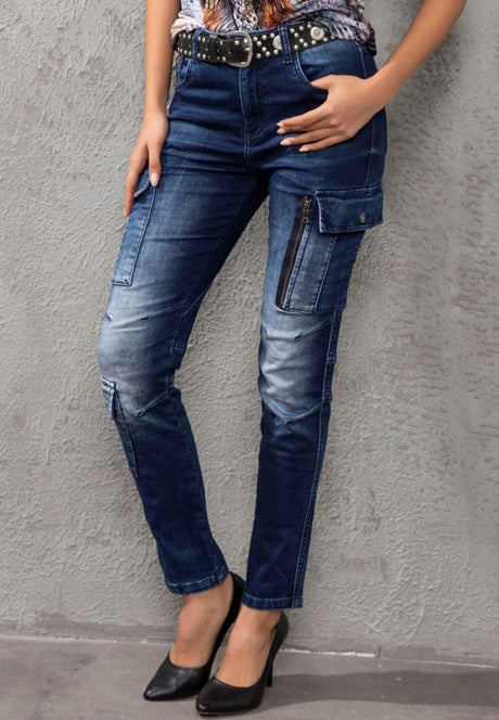 WD531 Basic Pantalon en jean pour femmes avec poche cargo