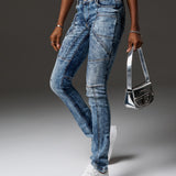 WD539 jeansy damskie z przeszyciami