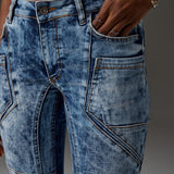 WD539 jeansy damskie z przeszyciami