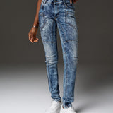 WD539 jeansy damskie z przeszyciami