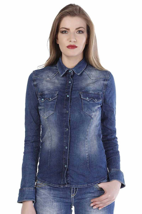 WH102 Damen Jeanshemd mit coolem Marke-Motiv