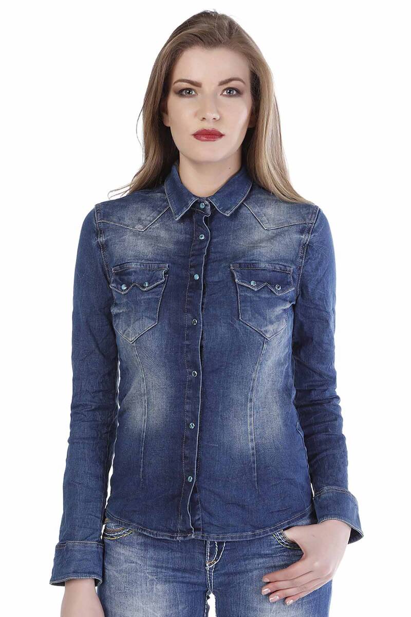 WH102 koszula damska jeansowa z aplikacją na plecach
