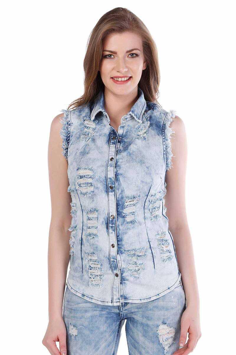 WH103 Jeans para mujeres con detalles usados ​​casuales