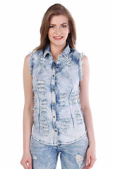 WH103 Jeans para mujeres con detalles usados ​​casuales