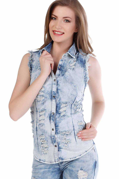WH103 Jeans para mujeres con detalles usados ​​casuales
