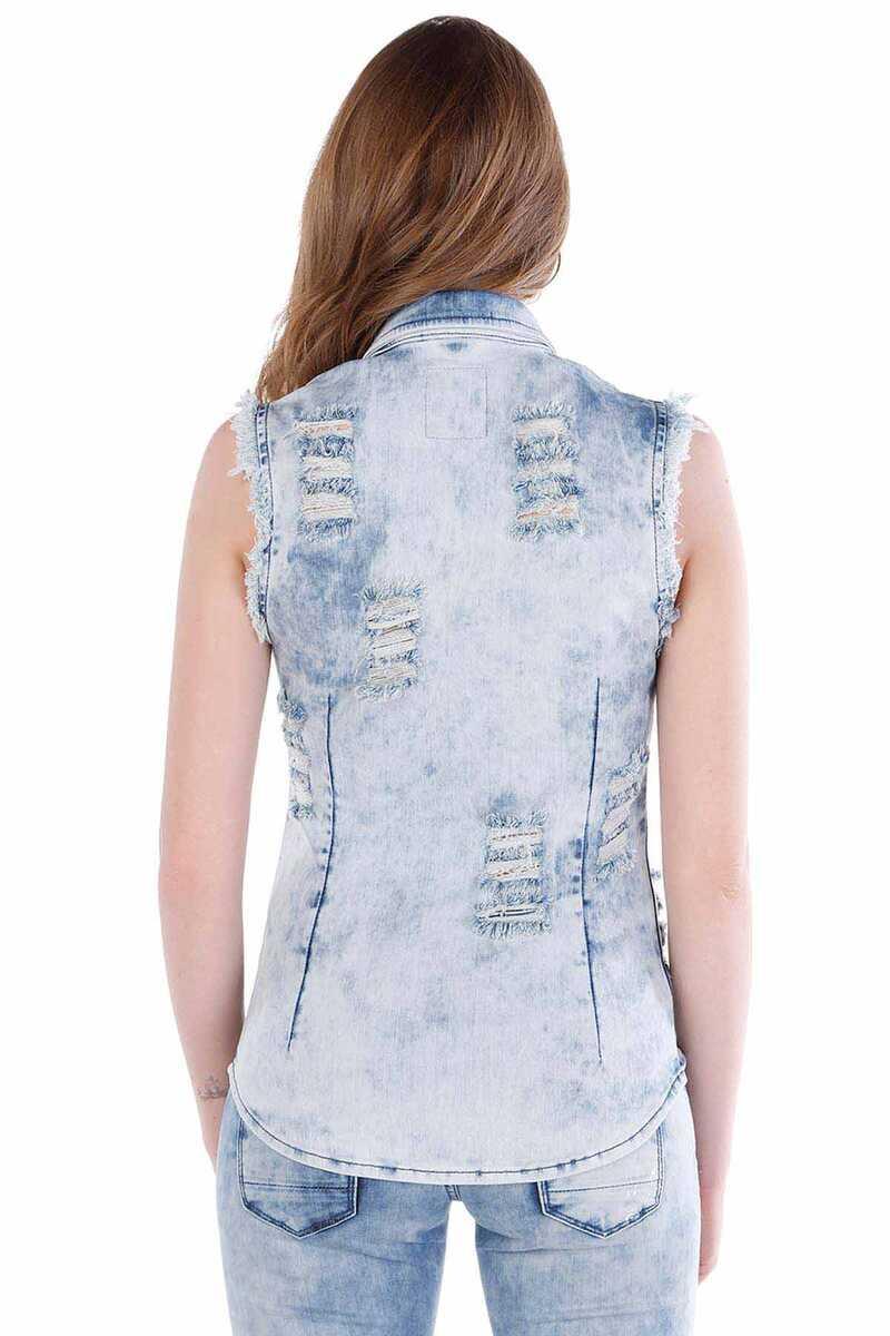 WH103 Damen Jeansweste mit lässigen Used-Details