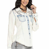 WH115 Chemise en jean pour femme avec détails décoratifs cools