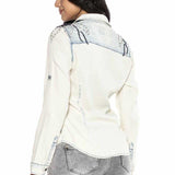 WH115 Chemise en jean pour femme avec détails décoratifs cools