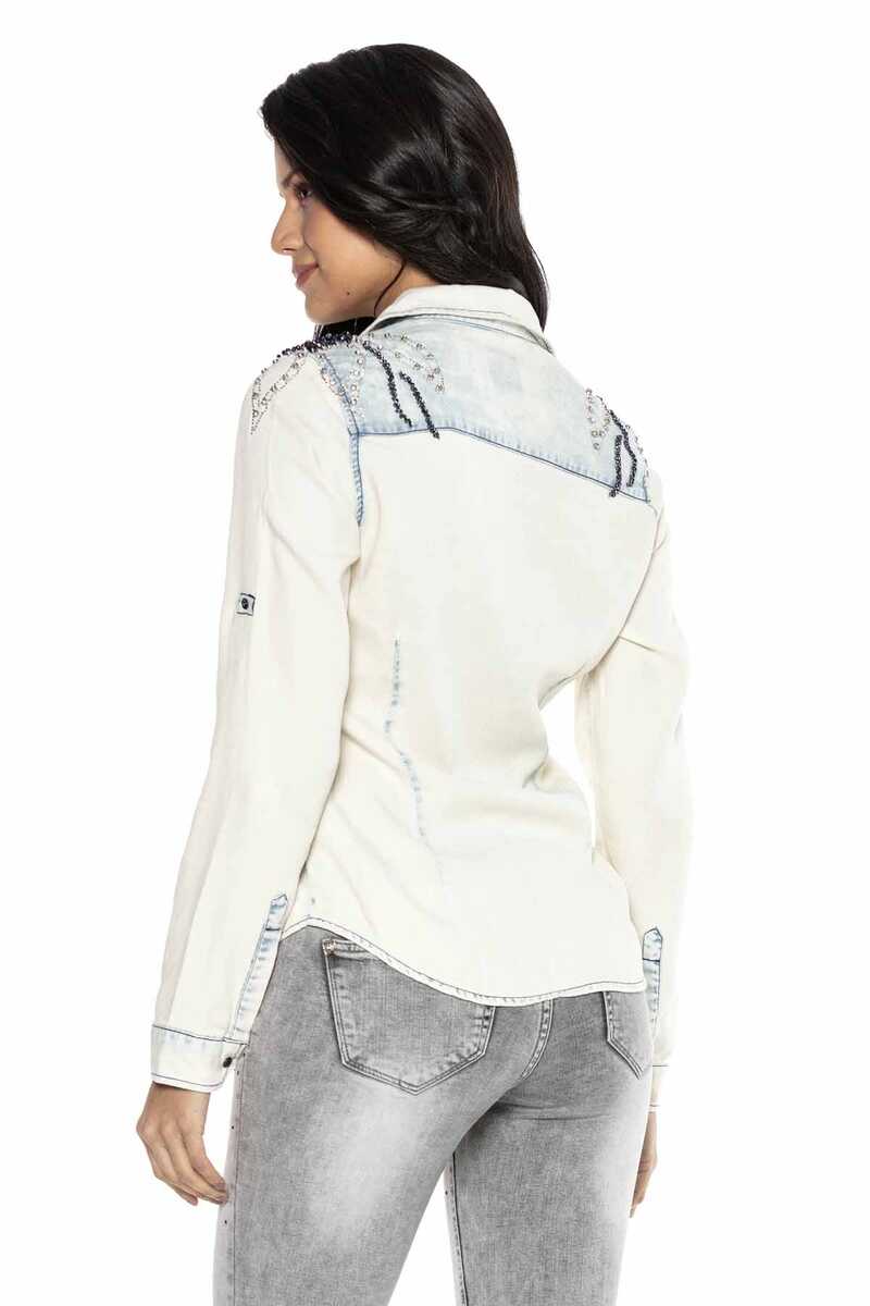 WH115 Camisa de mezclilla para mujeres con detalles decorativos geniales