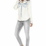 WH115 Chemise en jean pour femme avec détails décoratifs cools
