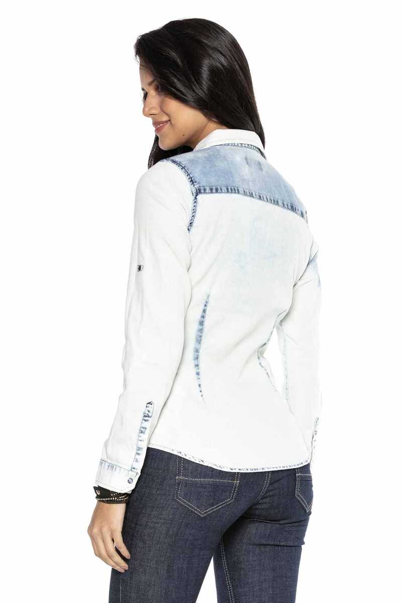 WH116 Chemise en jean pour femme avec pierres scintillantes
