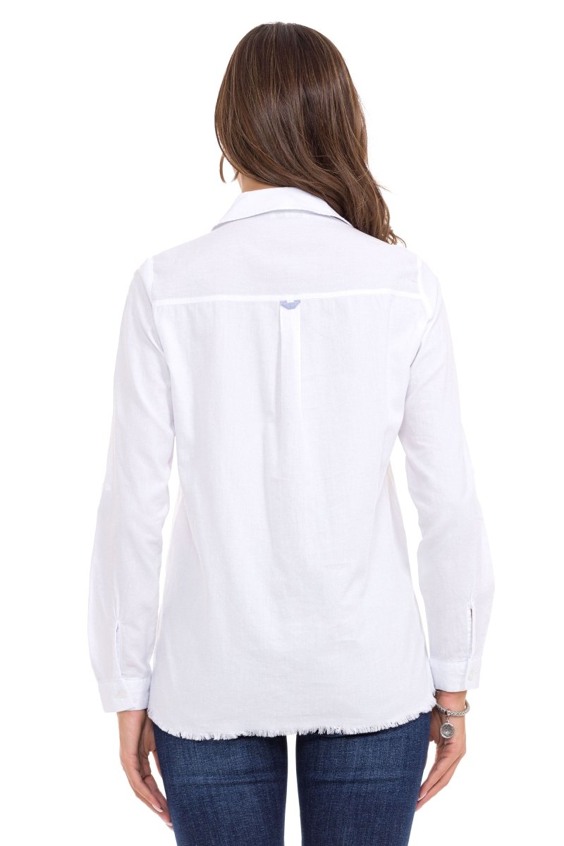 WH124 Chemise femme avec fente et détails effilochés