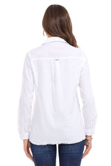 WH124 Chemise femme avec fente et détails effilochés
