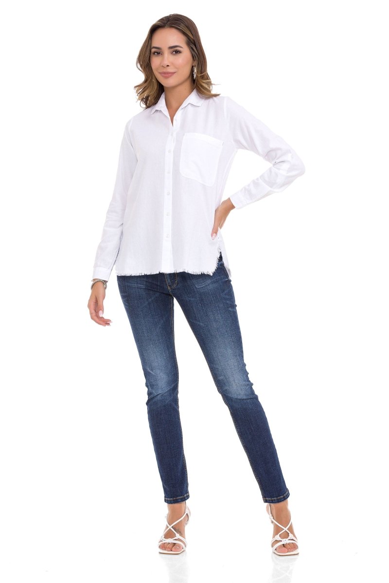 WH124 Chemise femme avec fente et détails effilochés