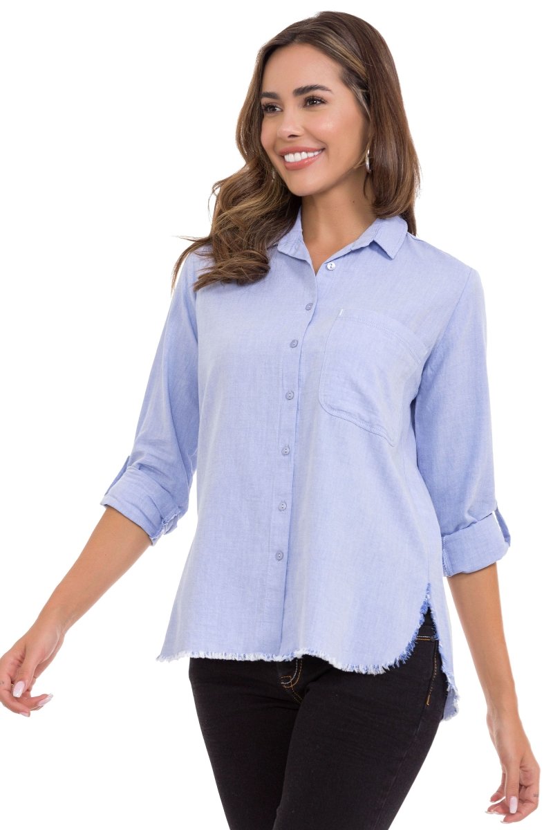WH124 Chemise femme avec fente et détails effilochés