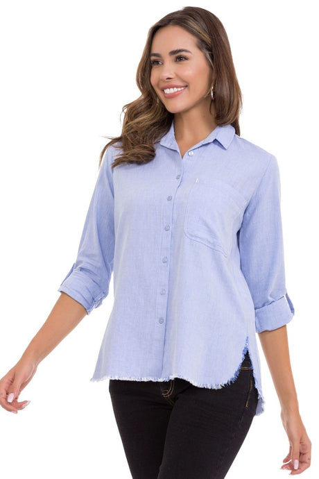 Wh124 Shirt femminile con fessura e dettagli sfilacciati