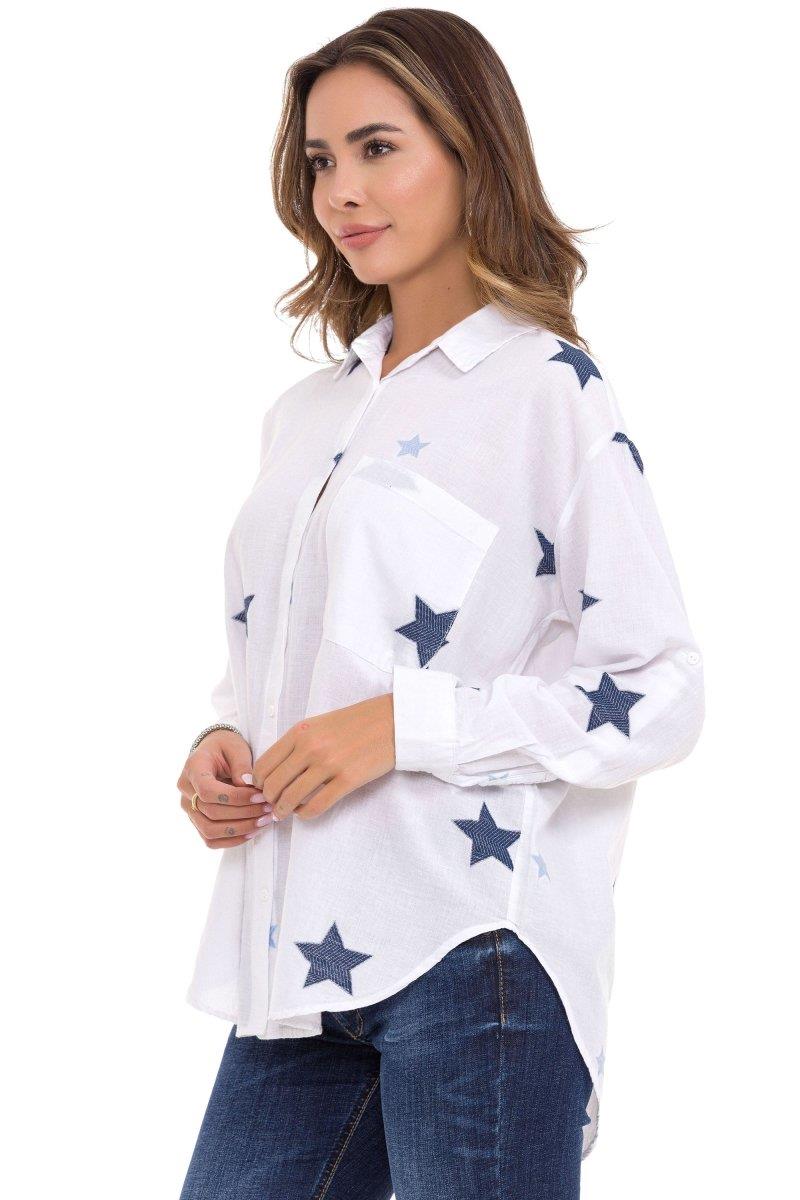 WH127 Camisa Amplia con Estrellas para Mujer