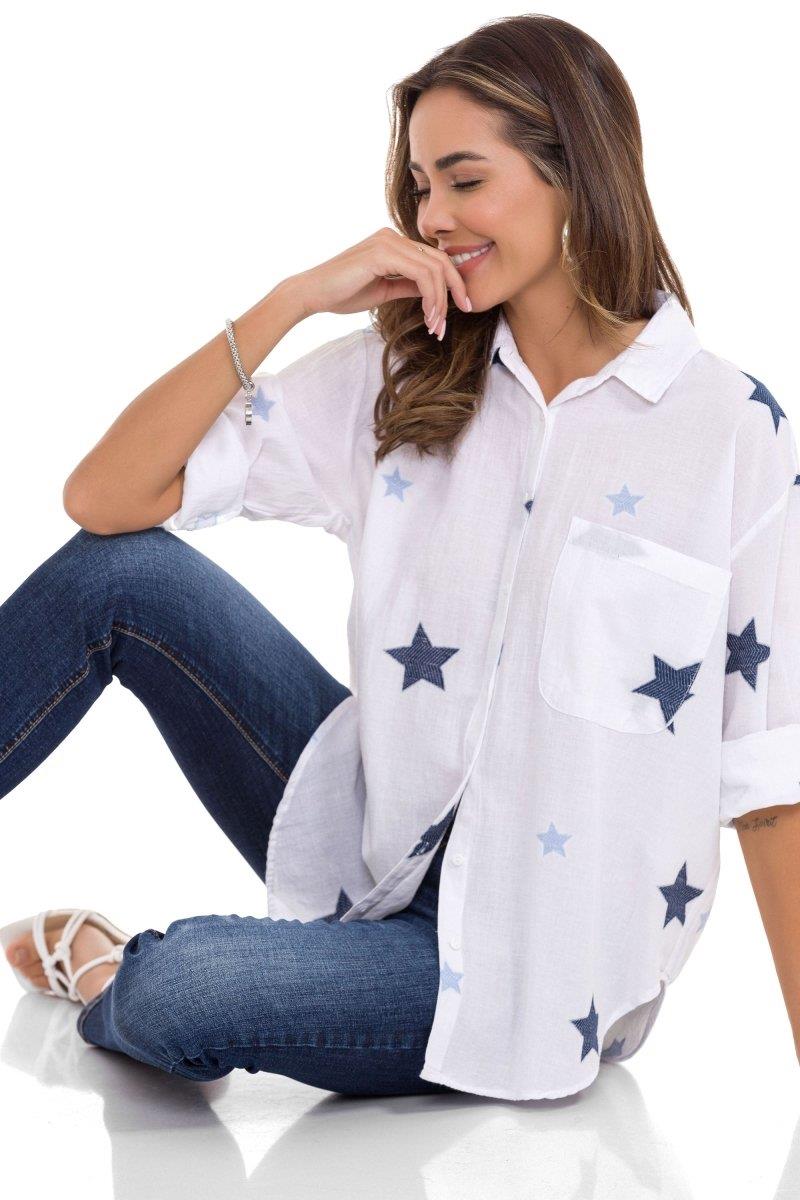 WH127 Camisa Amplia con Estrellas para Mujer