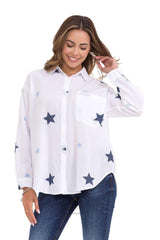 WH127 Übergroßes Leinenhemd mit Sternendetail