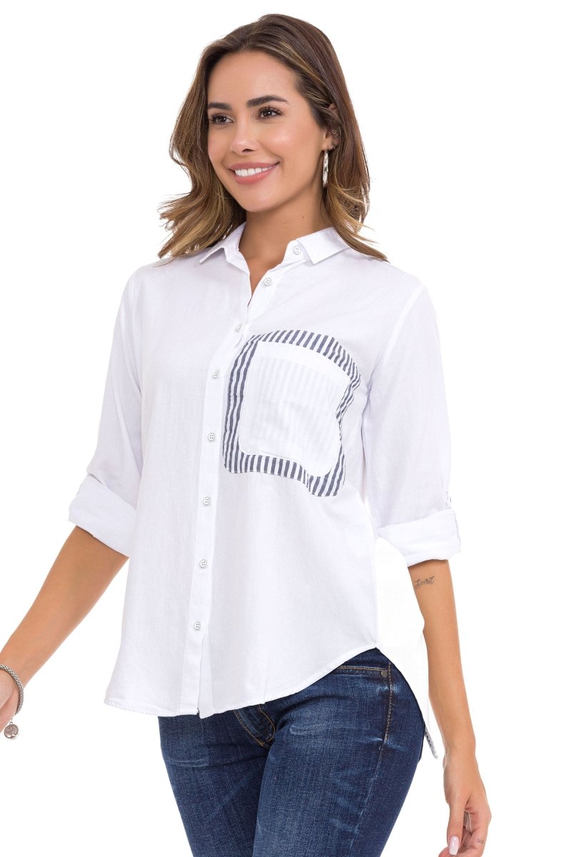 WH128 Camisa para mujeres con detallados detallados a rayas
