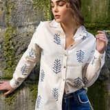 WH129 Camisa para mujeres con patrones de primavera de ocio