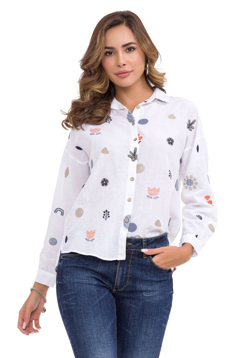 WH130 Camisa para mujeres con patrones de primavera de ocio