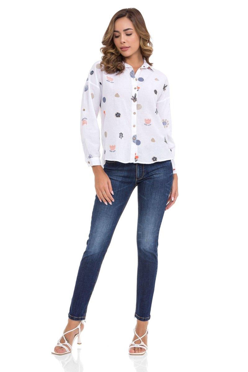 WH130 Camisa para mujeres con patrones de primavera de ocio