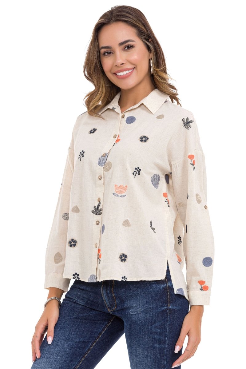 WH130 Camisa para mujeres con patrones de primavera de ocio